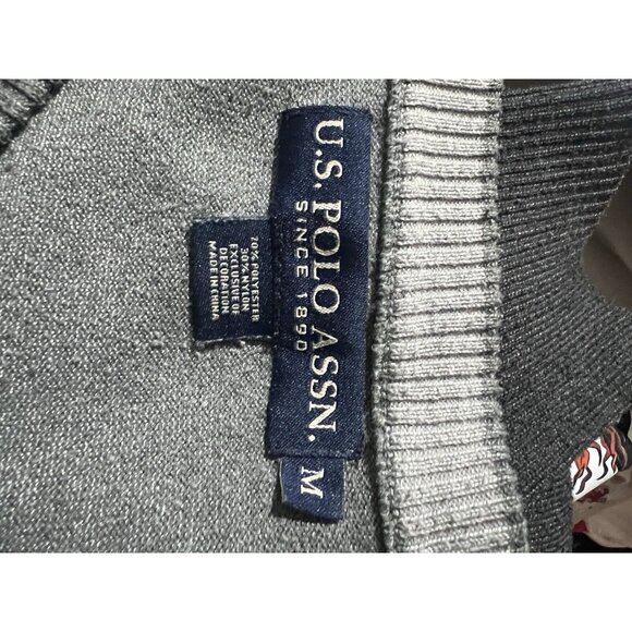 US Polo Assn Sweater Men's M Pullover V-Neck Gray Chest Stripe - Picture 5 of 6